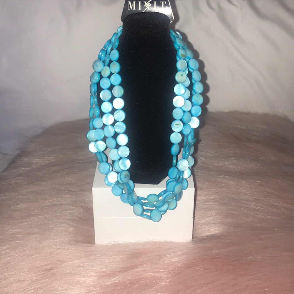 Blue Four Strand Beaded Necklace Nwt